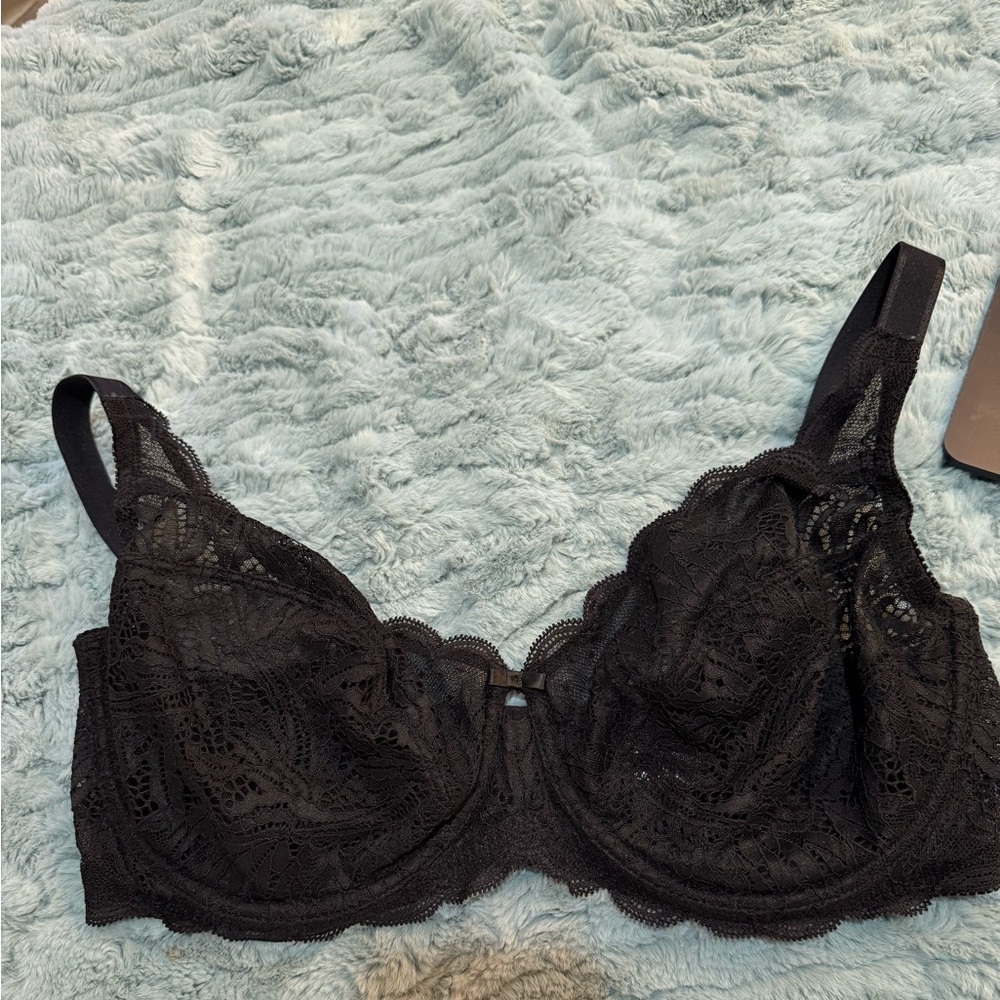 Paramour by Felina Unlined Black Lace Bra with Underwire Support Size 36 DDD